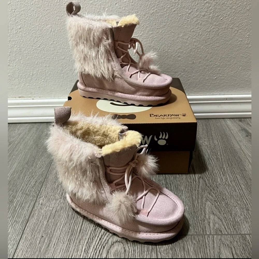 BEARPAW Pink Suede & Sheepskin Sophie Toddler Boots Size 9